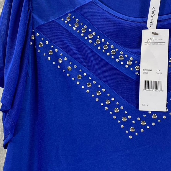 NY Collection Women's Surf The Web Mesh Studded Embellished Flutter-Sleeve Top - Picture 5 of 11